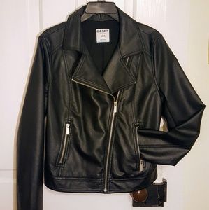 Synthetic leather motorcycle jacket
